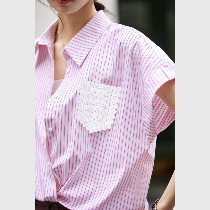 Lace Pocket Striped Shirt