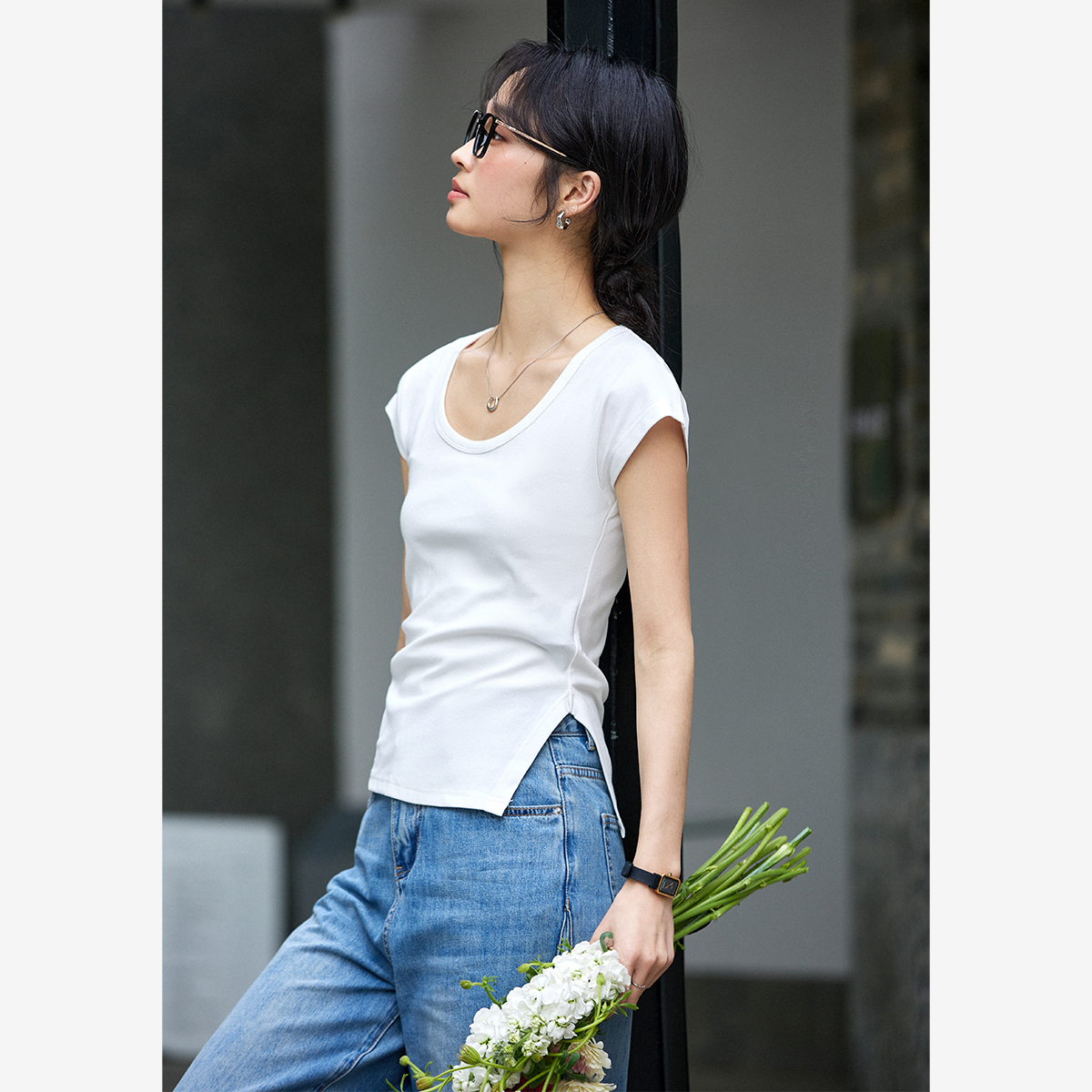 Asymmetric Knitted T-Shirt