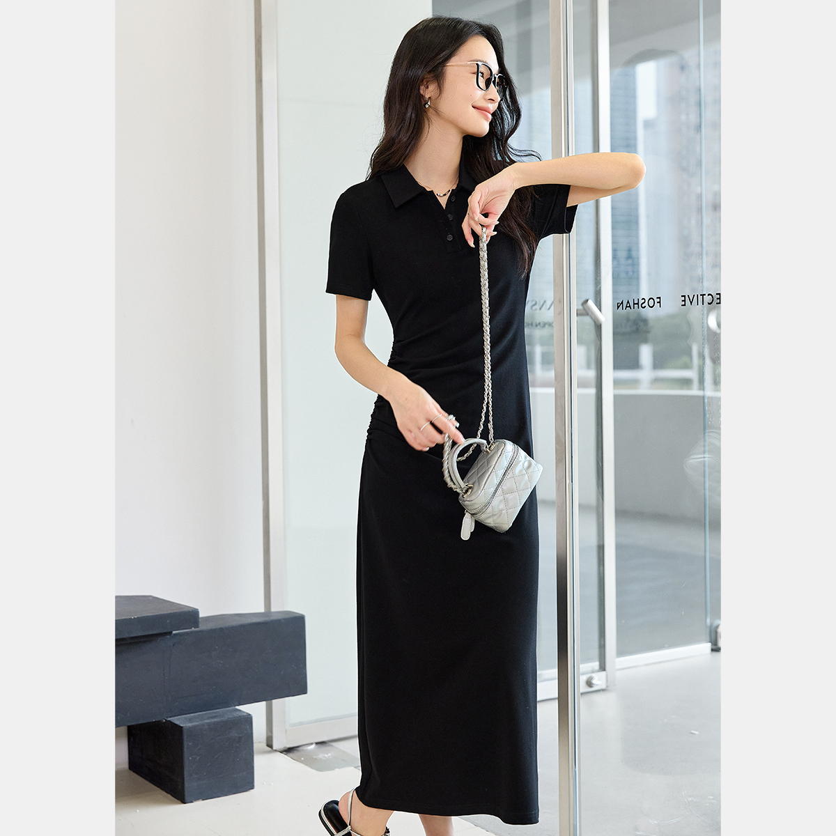 Lapel Knitted Straight Dress