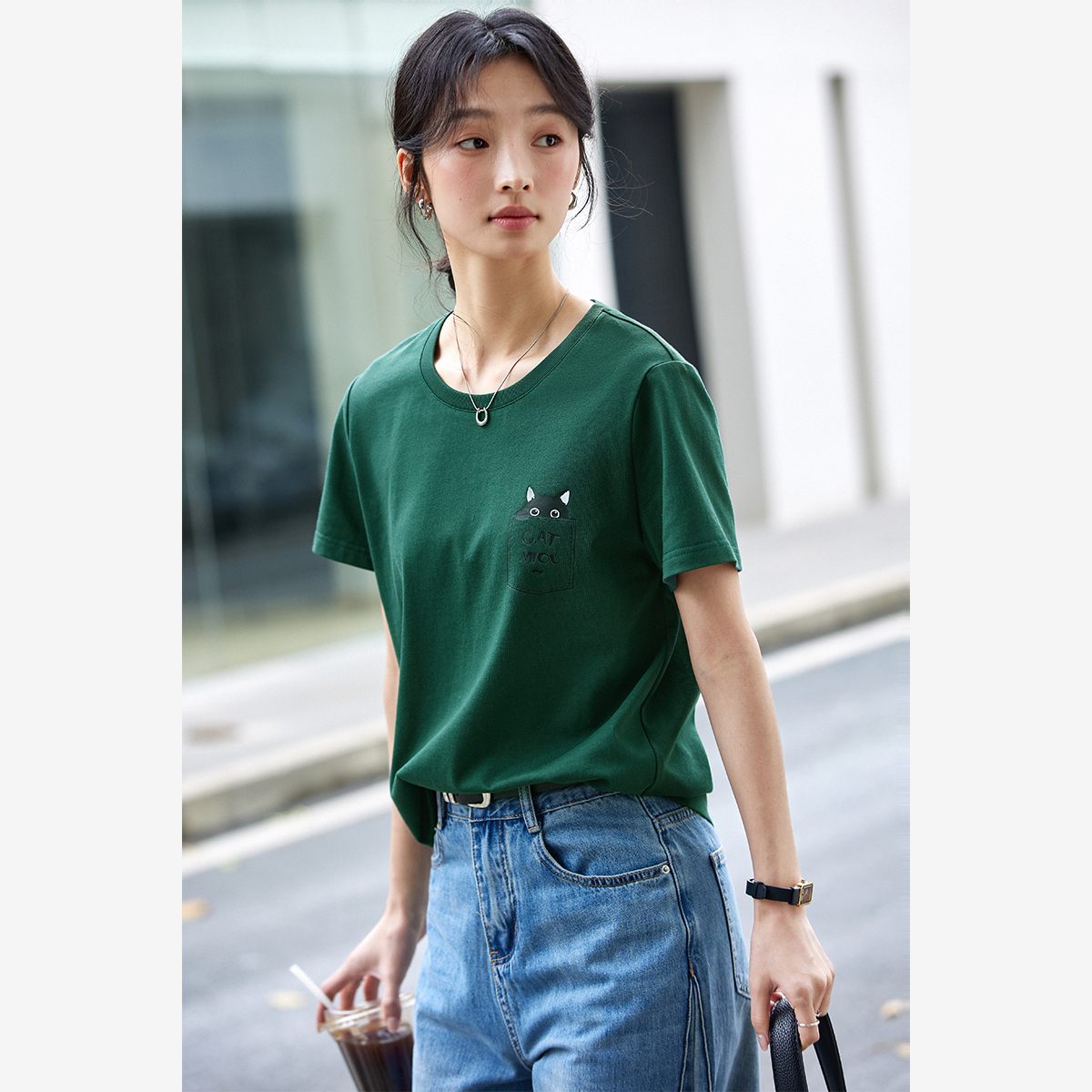 Cotton Pocket Cat T-Shirt