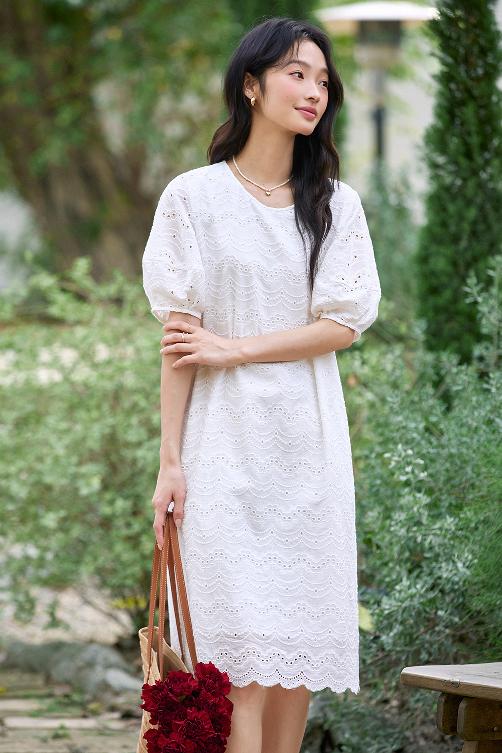 Wave Embroidered Hollow Dress