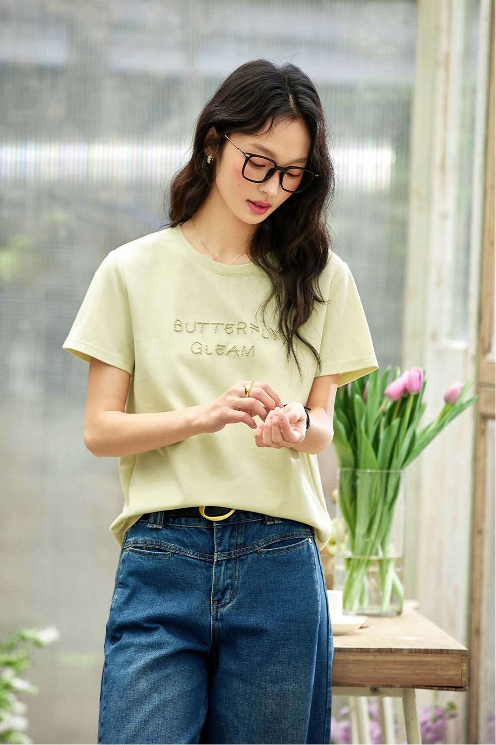 Embossed Texture Feel Embroidered T-Shirt