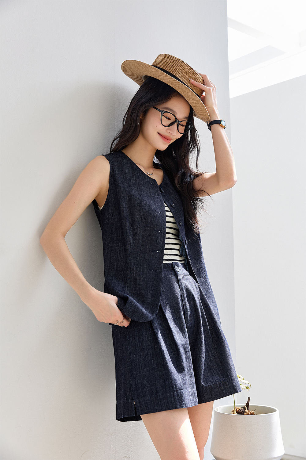 Old Money Style Pure Cotton Denim Suit