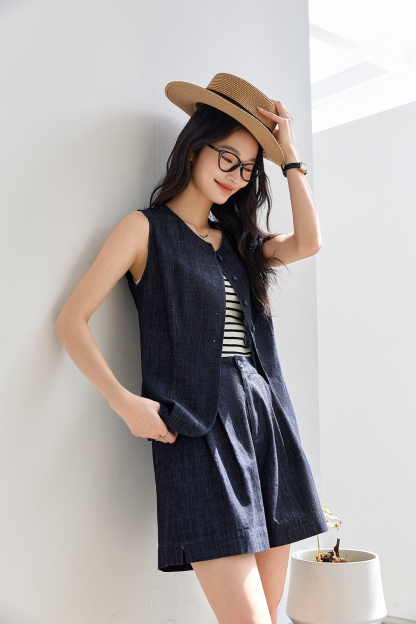 Old Money Style Pure Cotton Denim Suit
