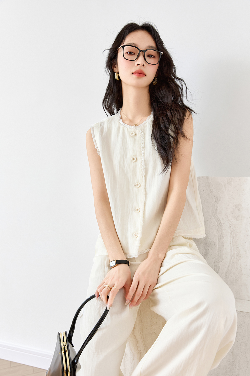 Raw-Edged Vest Straight Suit