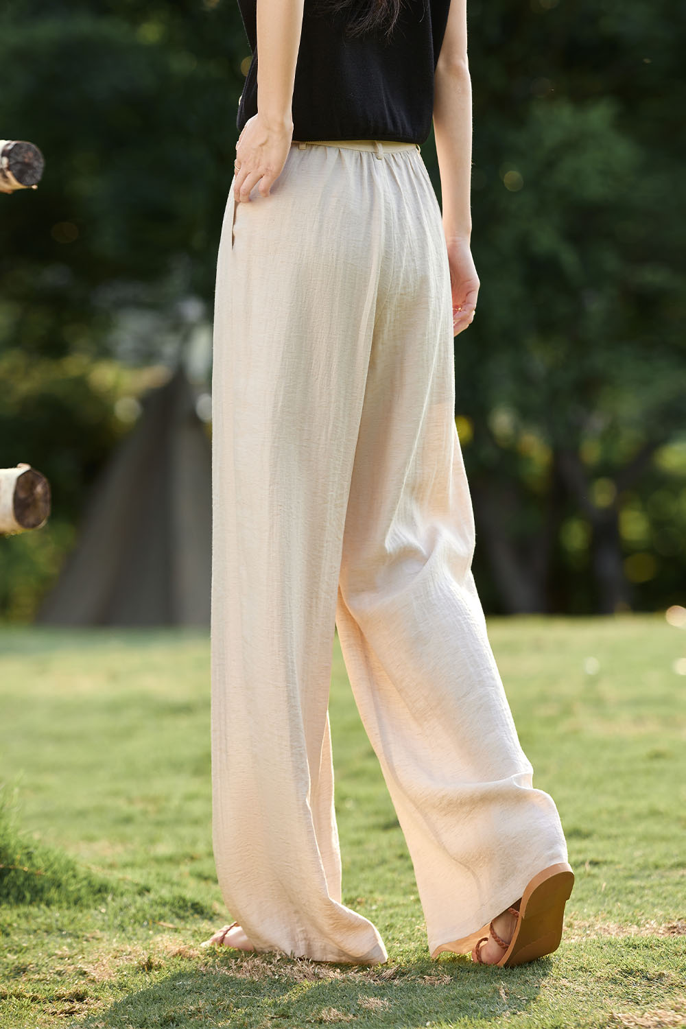 Linen Blend Solid Color Wide-Leg Pants-VIMLYSTORE
