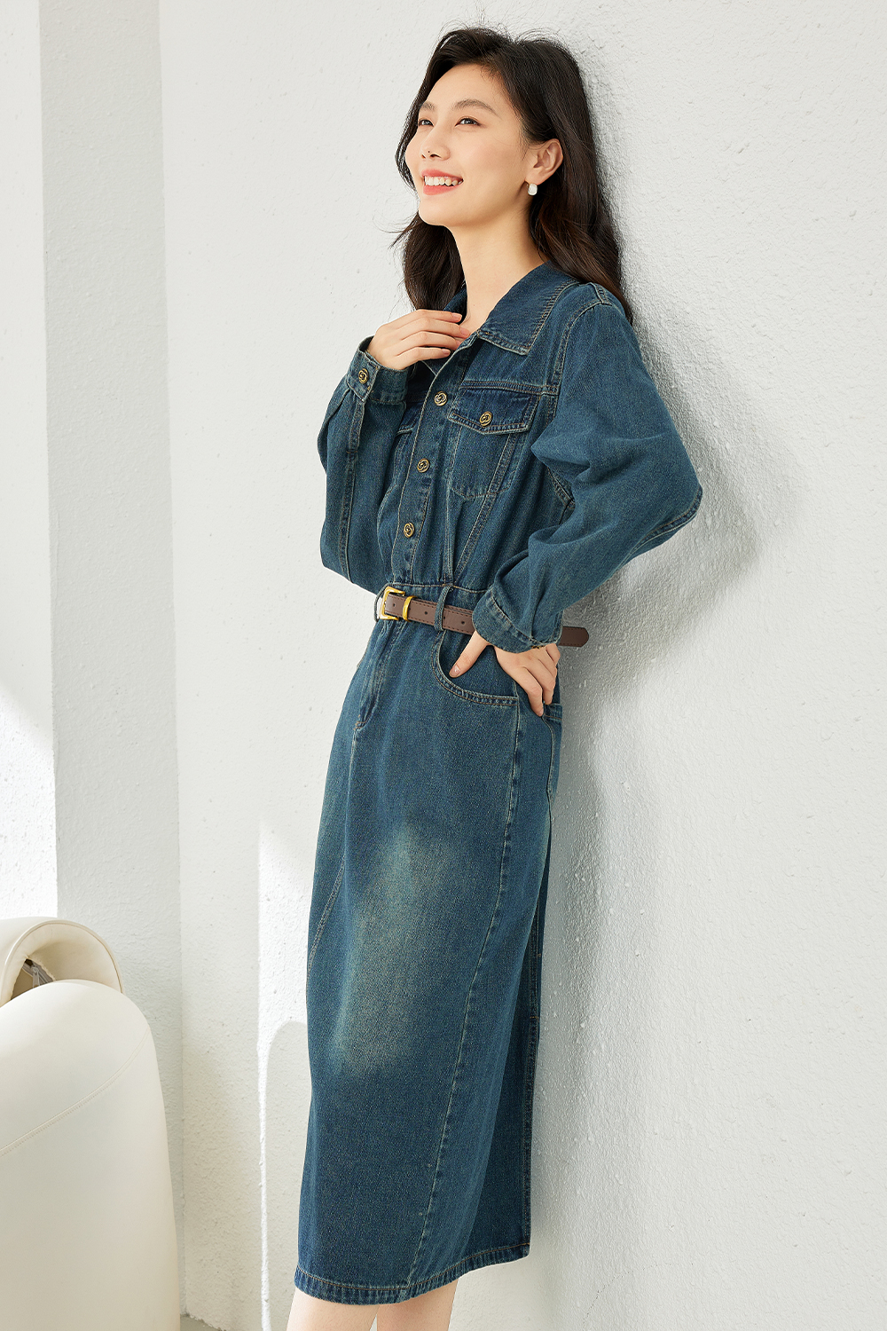 Hong Kong-Style Denim Dress-VIMLYSTORE