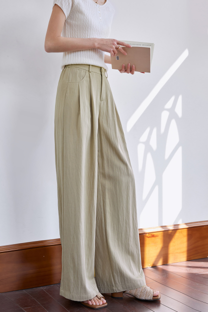 Woven Mid-Waist Casual Wide-Leg Pants