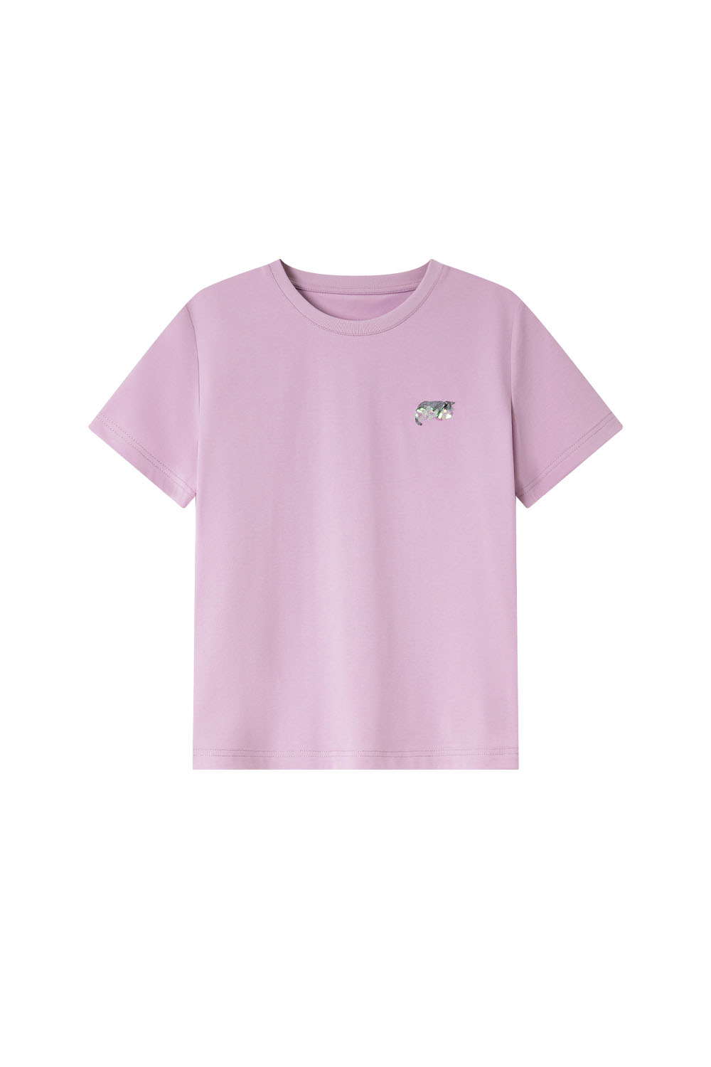 Kitten Sequin Embroidered Straight T-Shirt