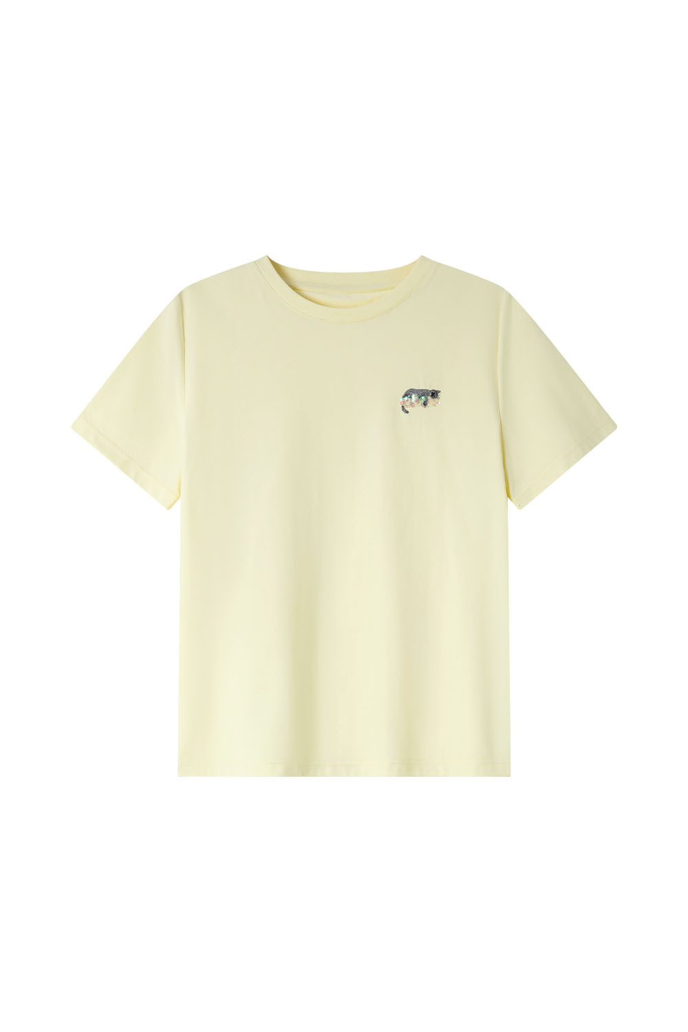 Kitten Sequin Embroidered Straight T-Shirt