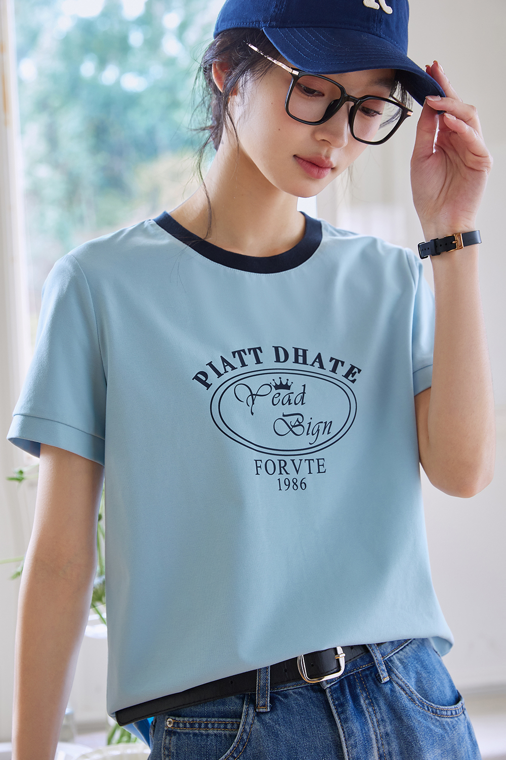 Round Neck Printed Decorative Straight T-Shirt