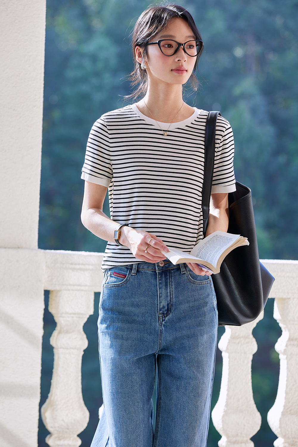 Lycocell Black And White Striped T-Shirt