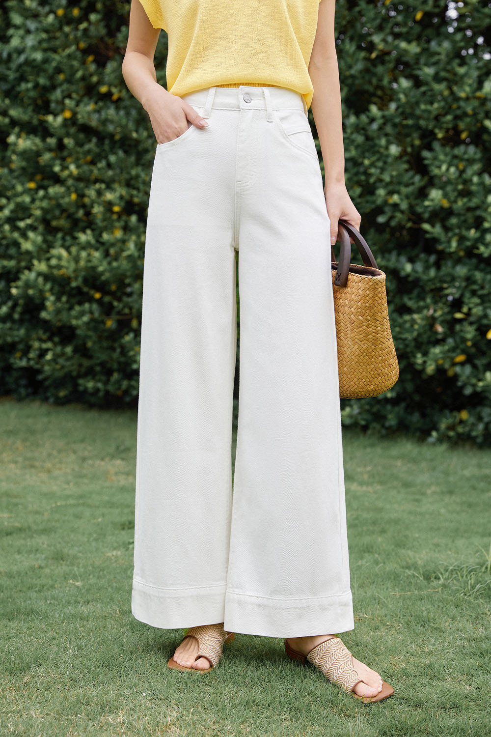 100% Cotton Denim Wide-Leg Pants