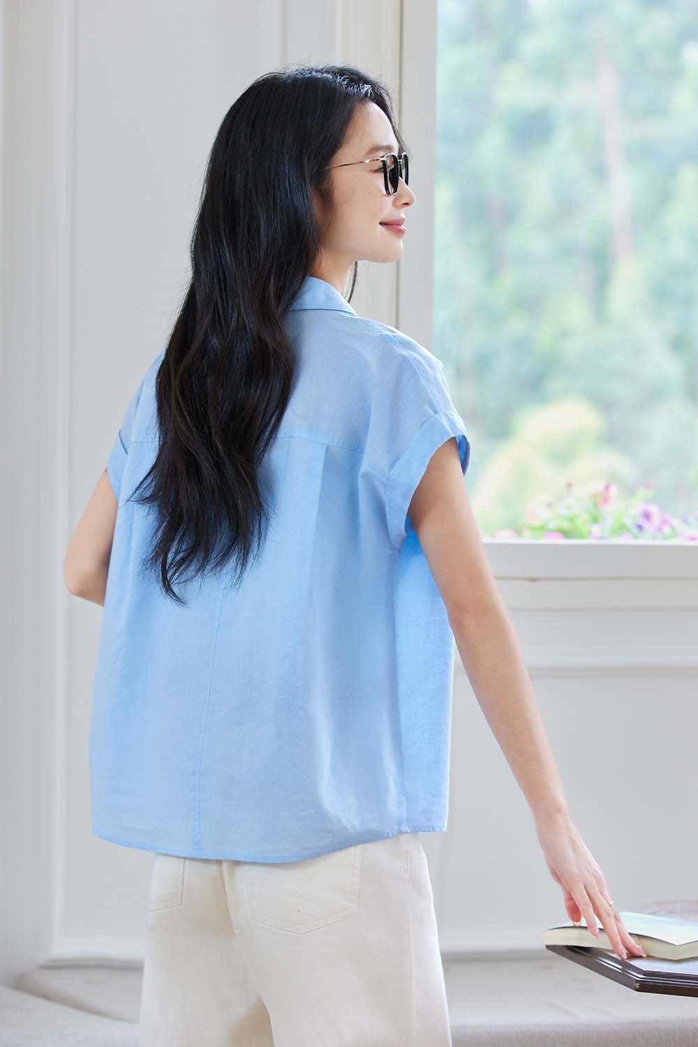 Cotton And Linen Blend Straight Shirt