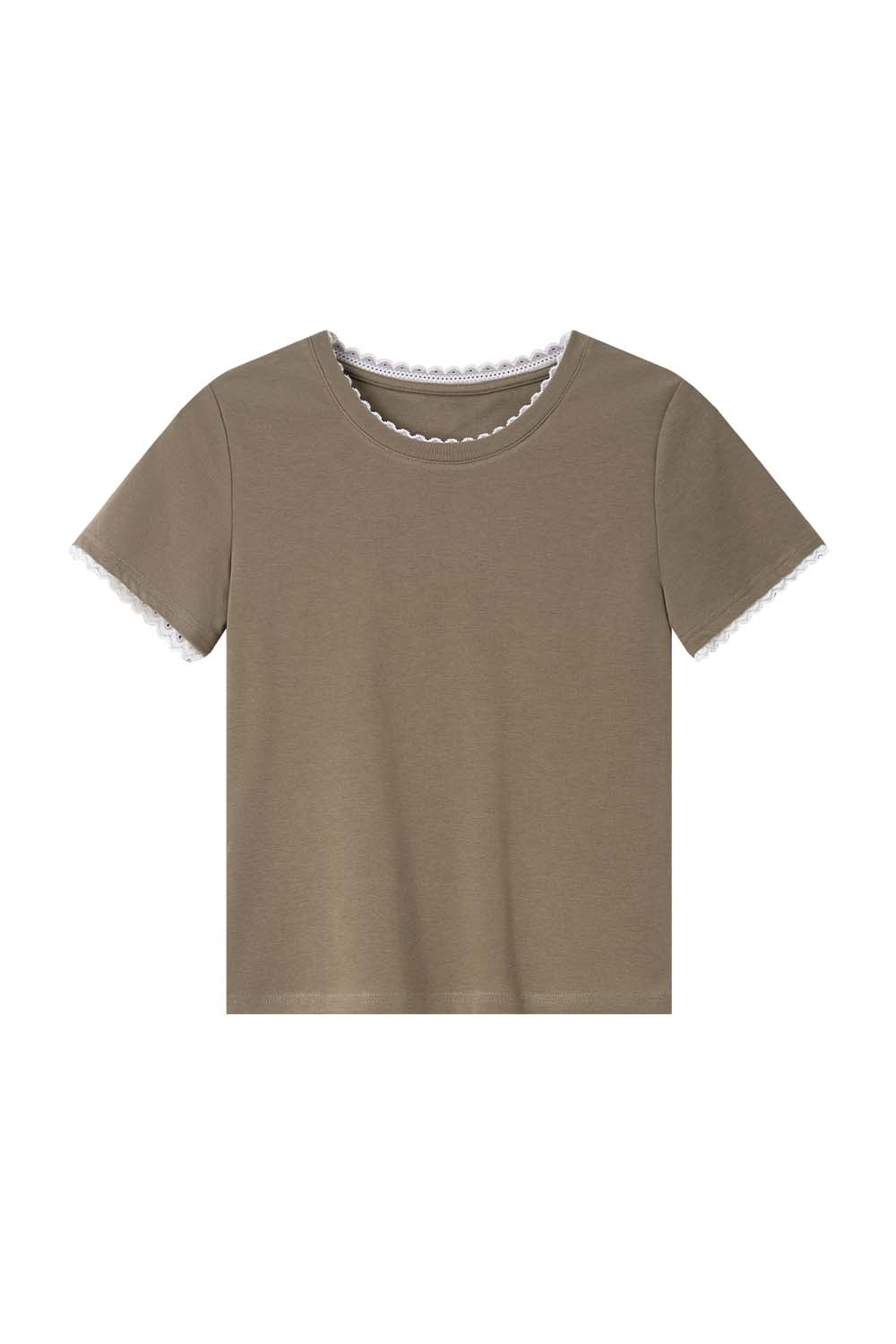 Paneled Round Neck Straight T-Shirt