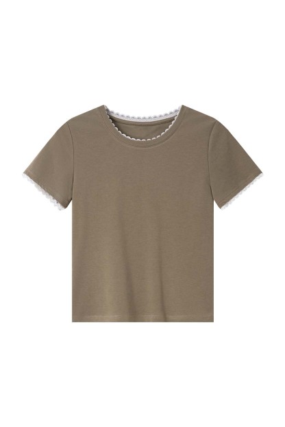 Paneled Round Neck Straight T-Shirt