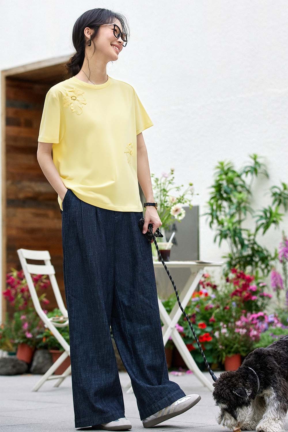 Hollow Flower Embroidery Straight T-Shirt-VIMLYSTORE