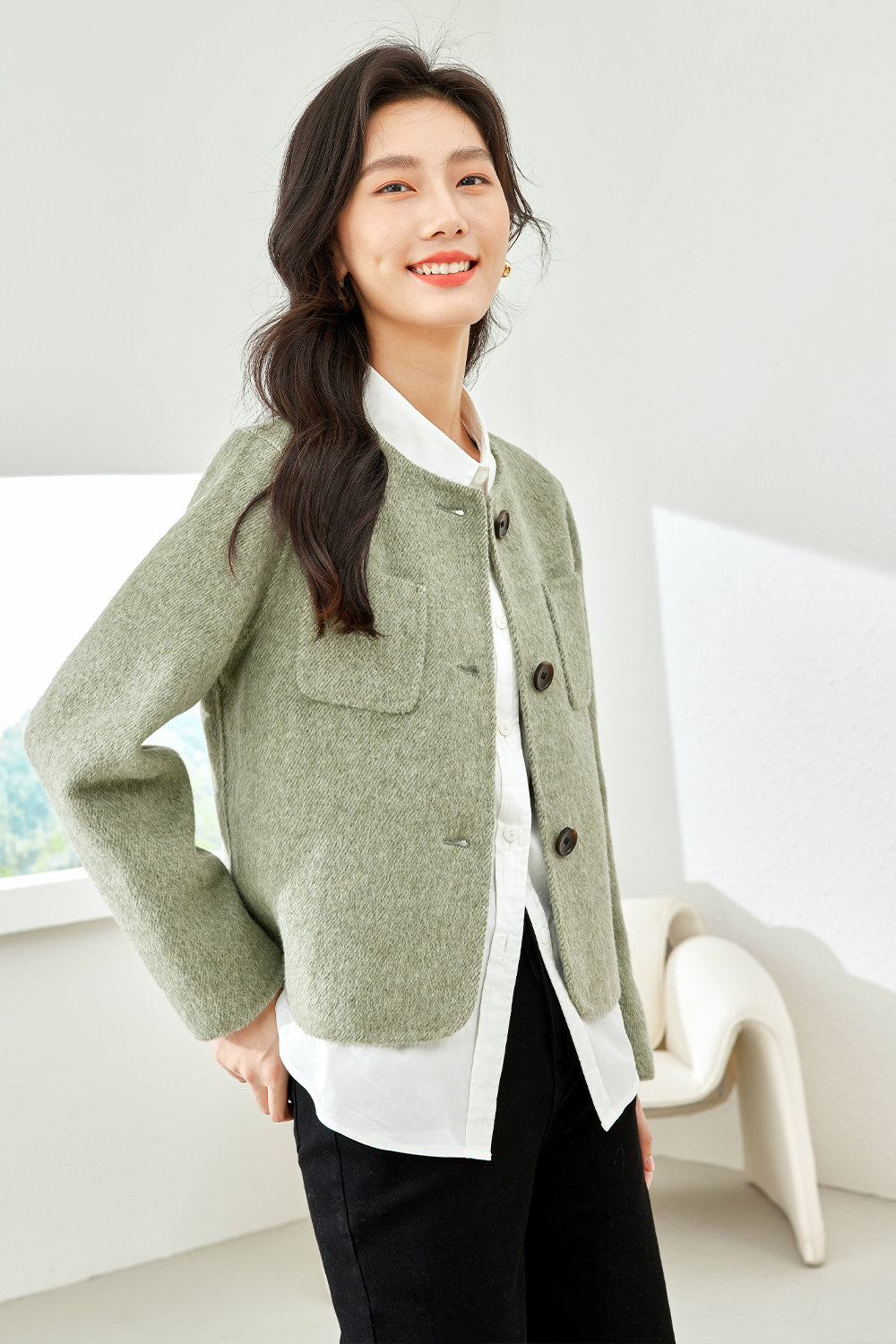 Short Solid Color Wool Coat-VIMLYSTORE