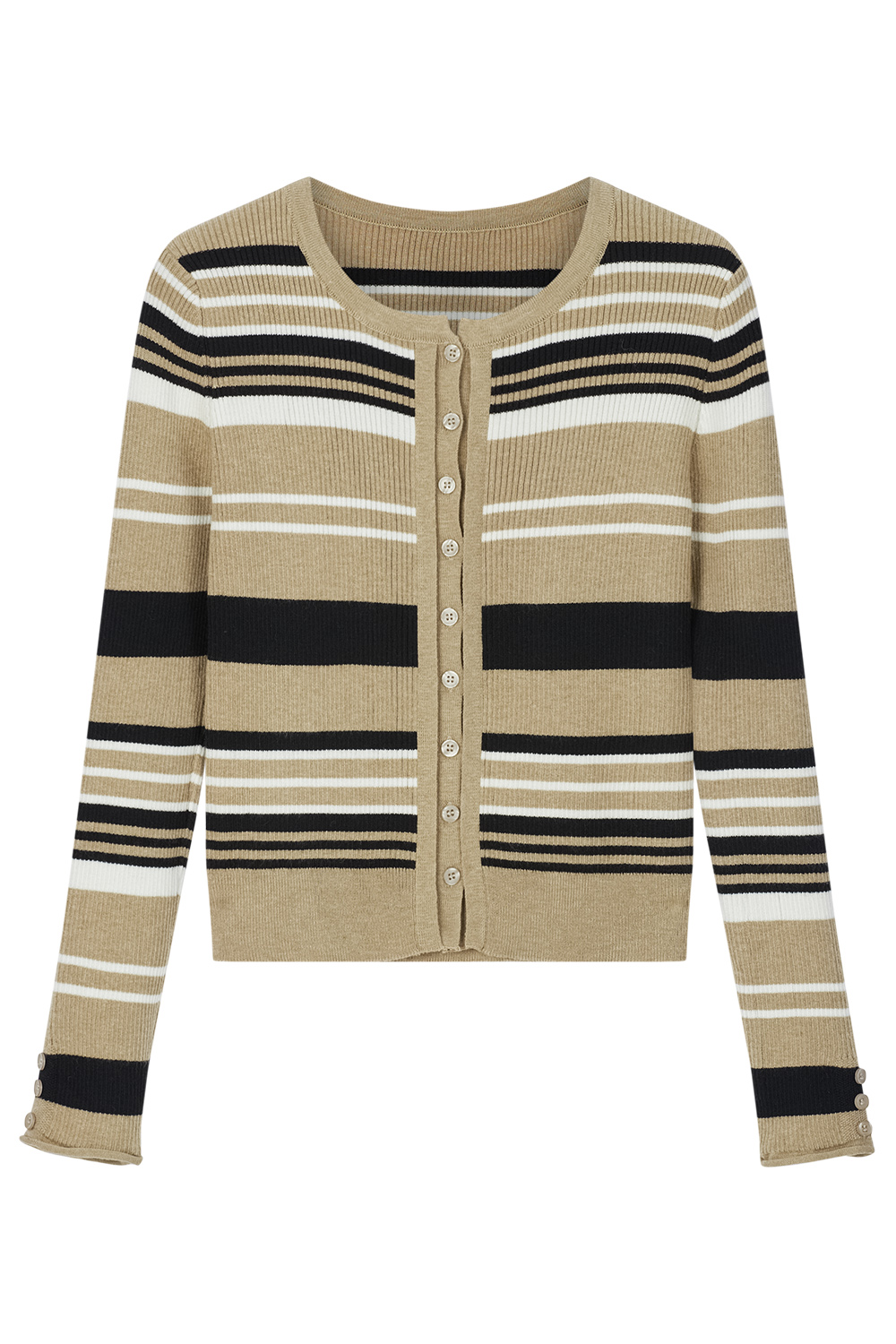 Round Neck Striped Knit Sweater-VIMLYSTORE