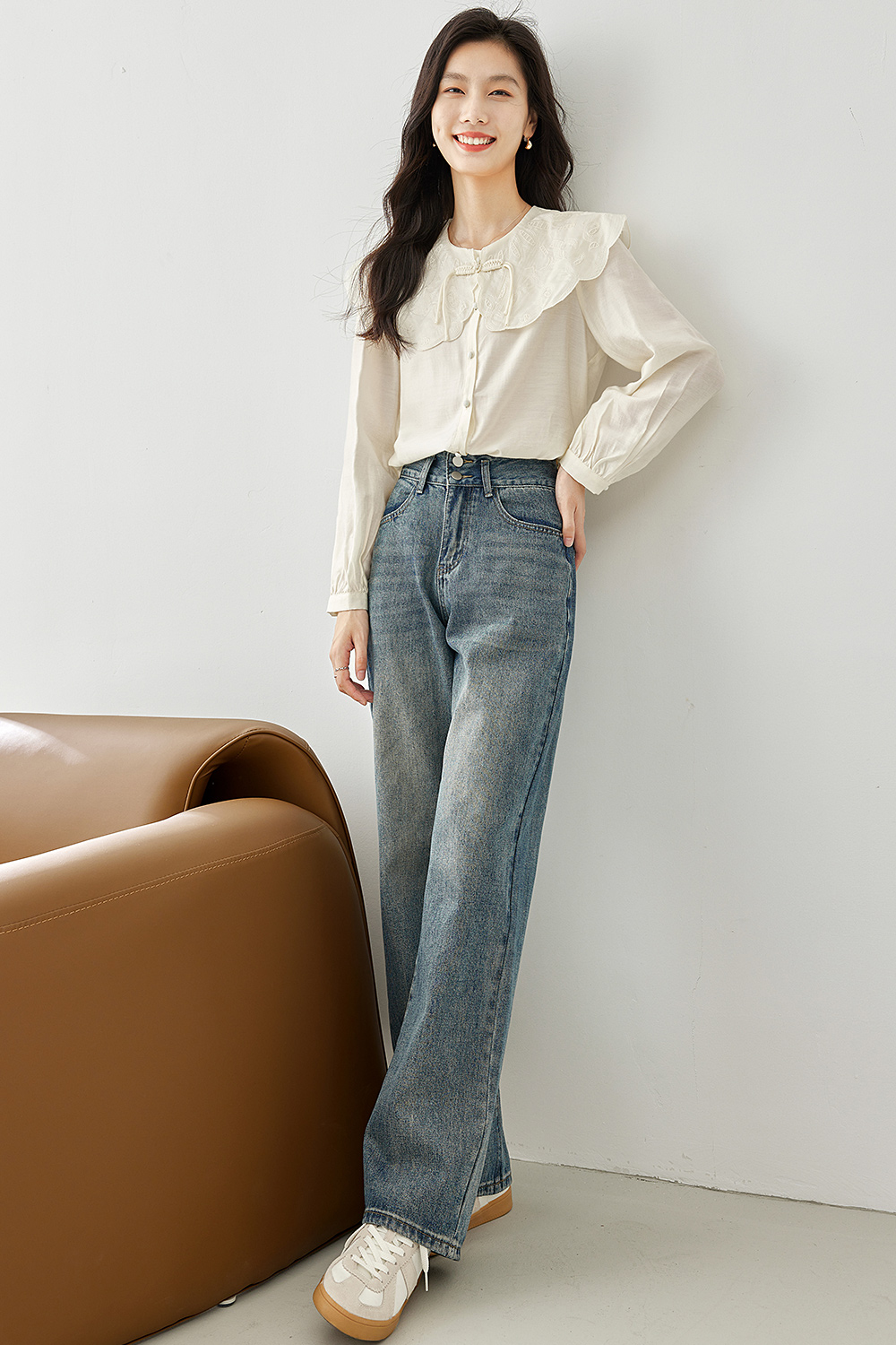 Doll collar traditional-style shirt-VIMLYSTORE