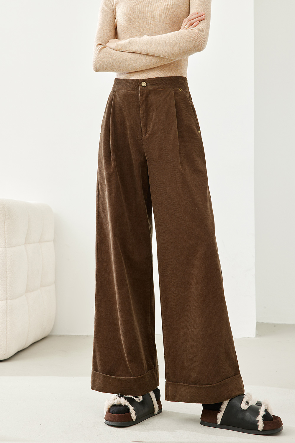 Corduroy wide-leg pants-VIMLYSTORE
