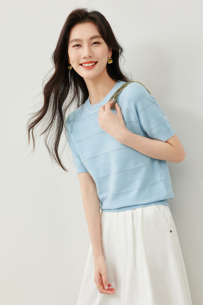 Blue Eyelet Knit Sweater