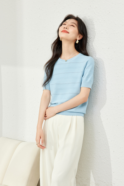 Blue Eyelet Knit Sweater