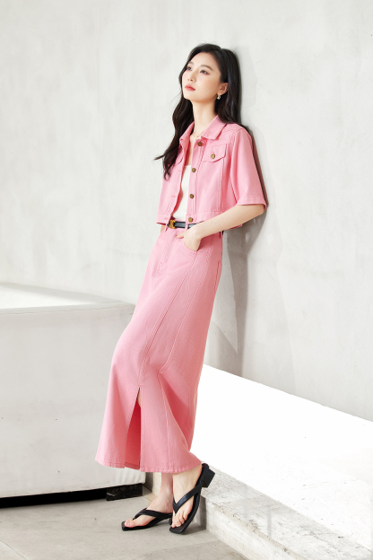 Short Stylish Color Spun Denim Set