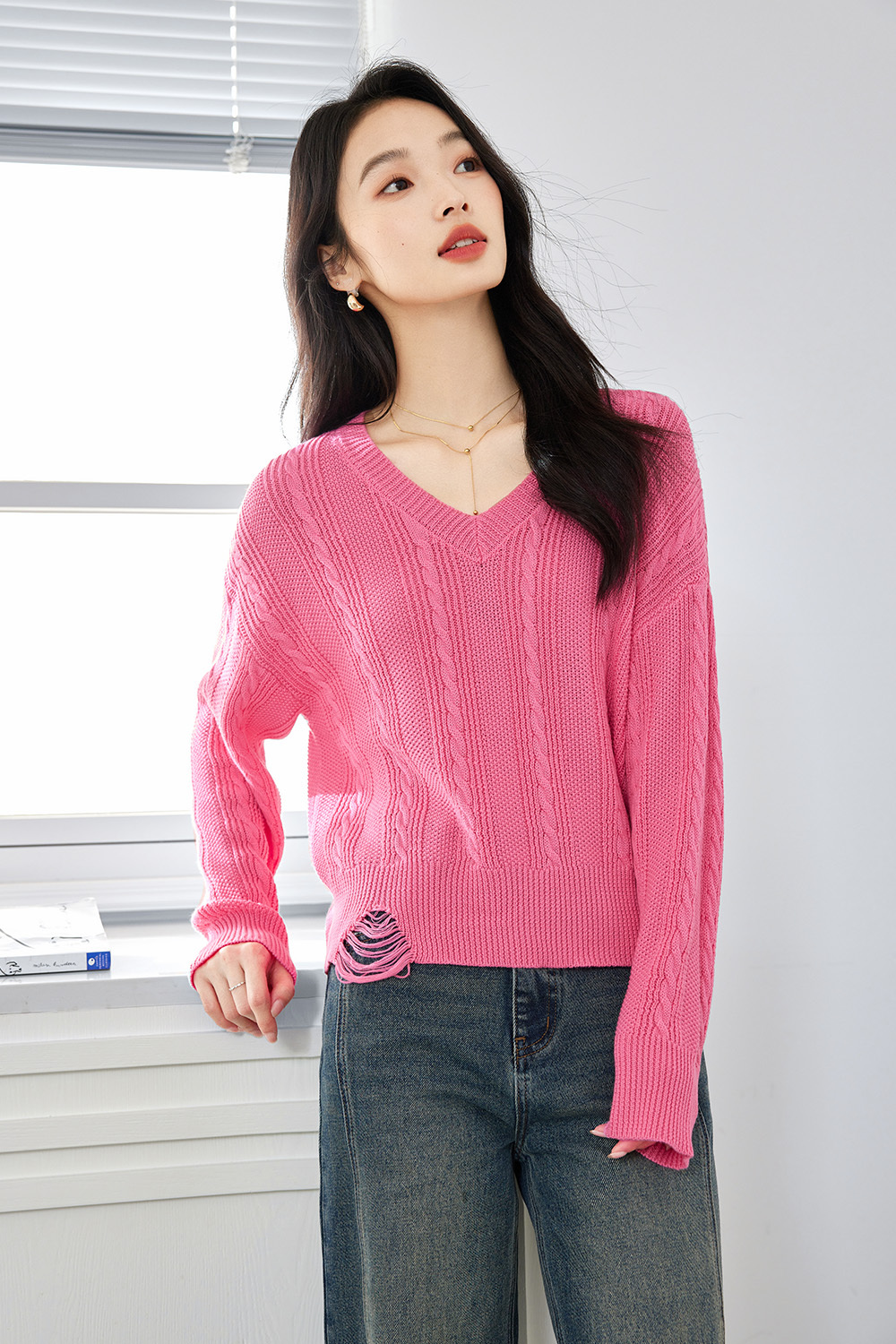 Textured Lazy Knitted Sweater