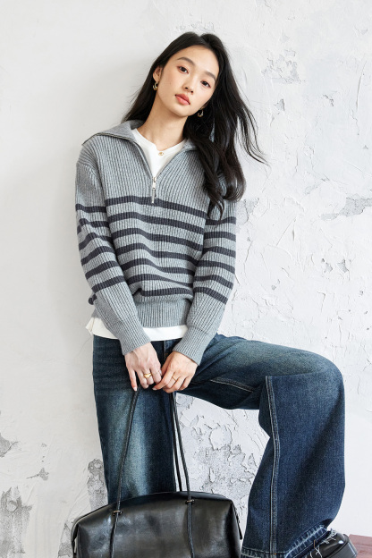Lazy Style Striped Knitted Sweater