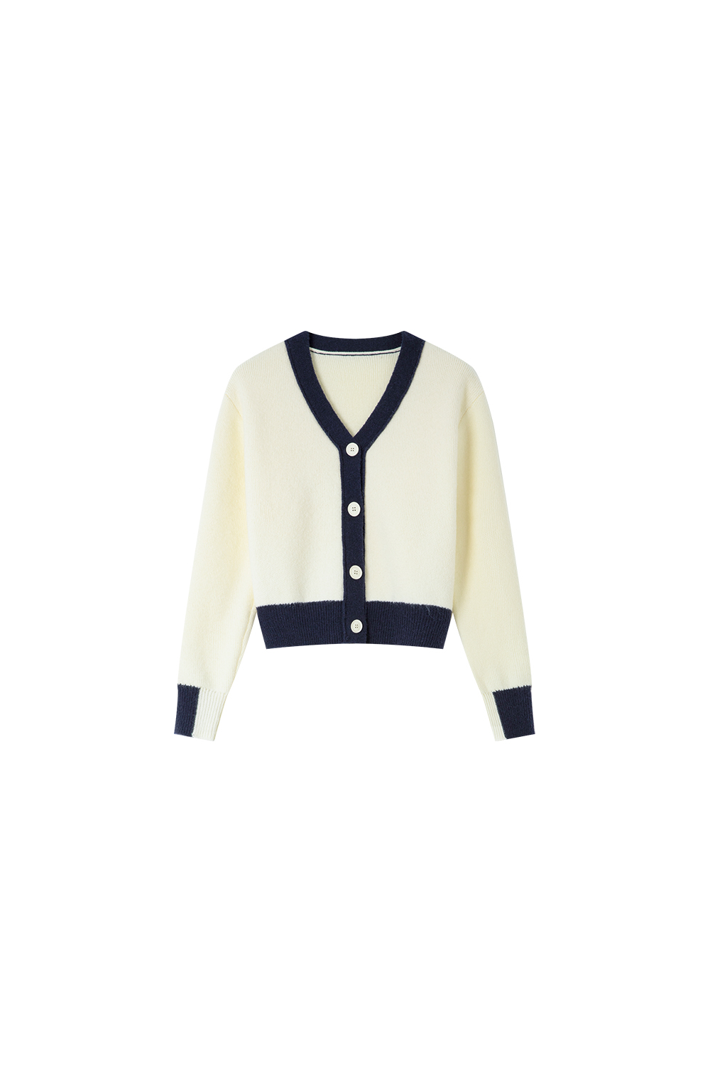 Apricot Lazy-Style Color-Block V-Neck Sweater Jacket