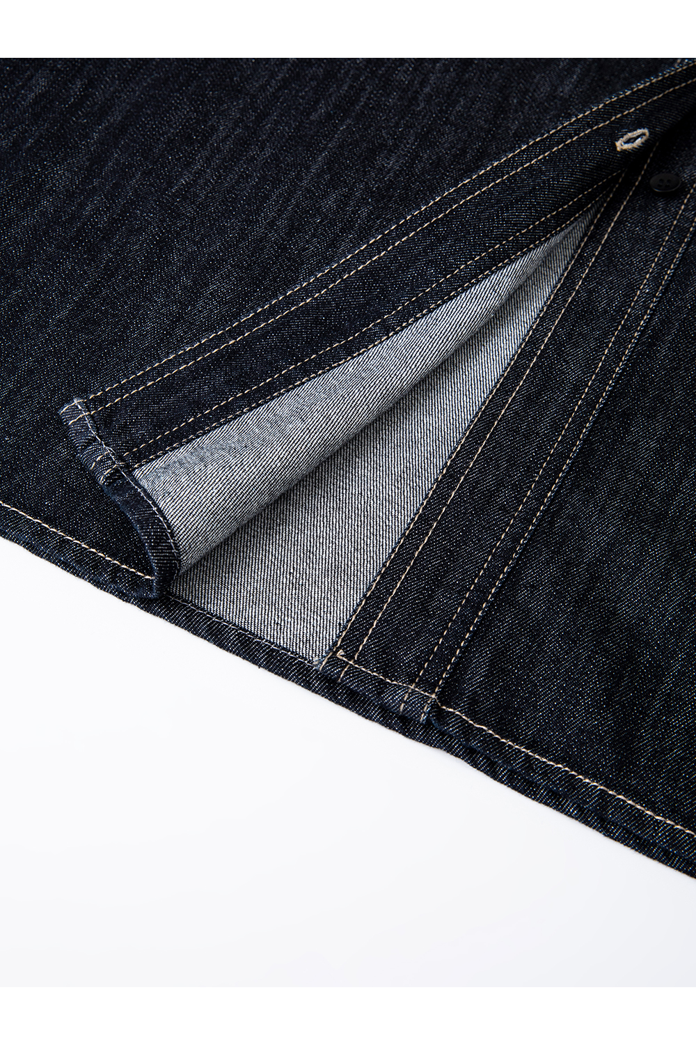 Denim Shirt Dress with Contrast Topstitching-VIMLYSTORE