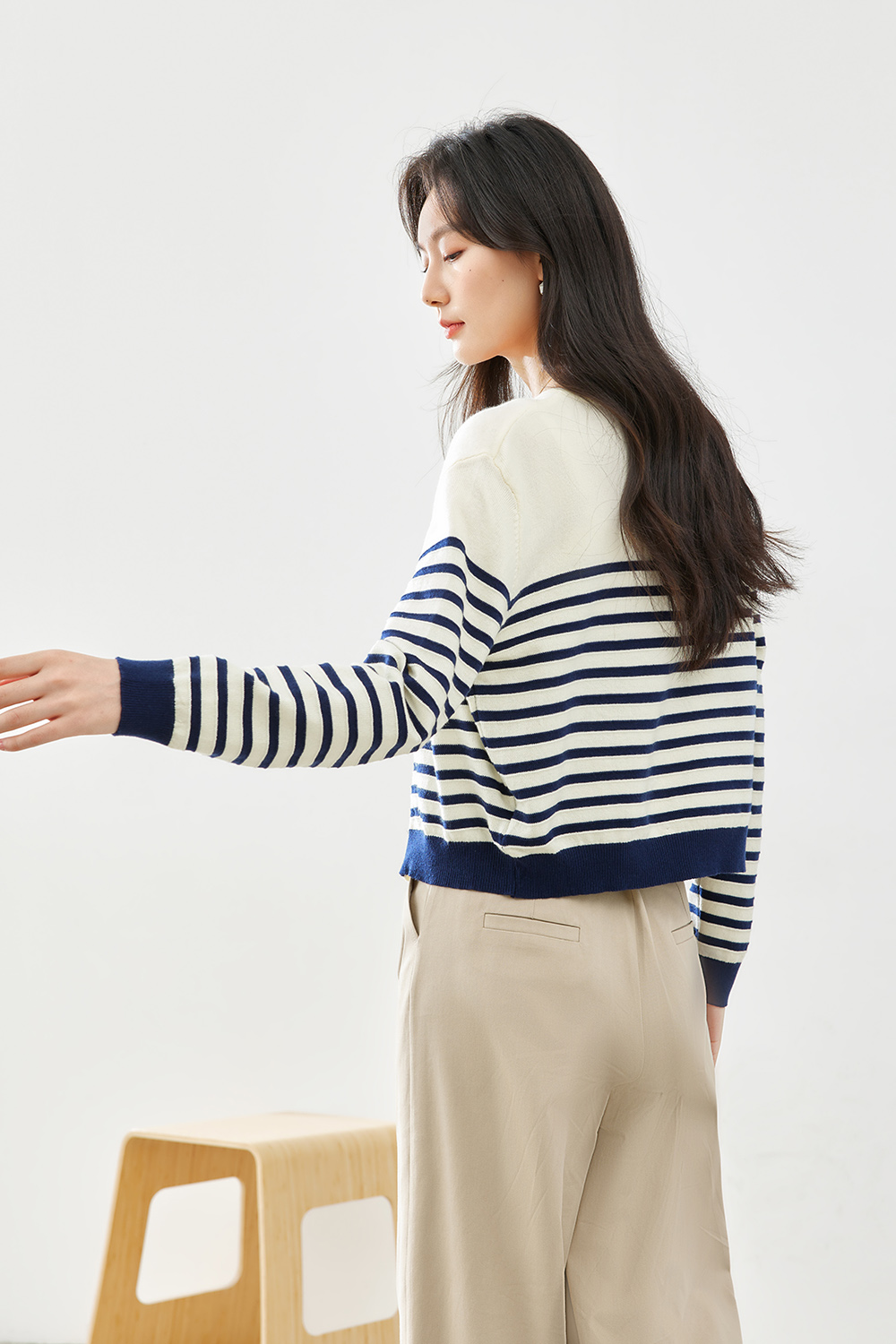 Apricot Blue Striped Knit Cardigan-VIMLYSTORE