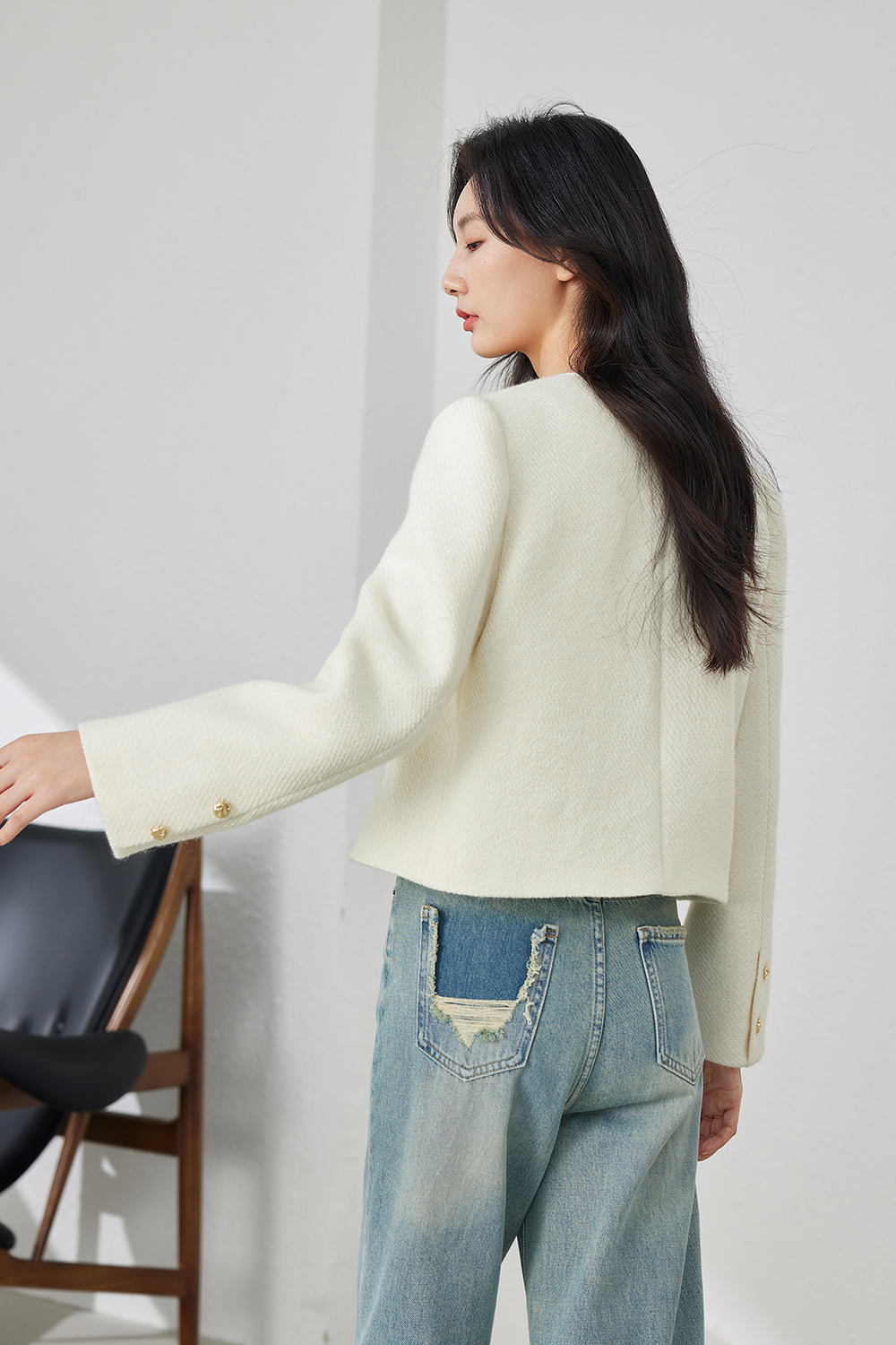 Round Neck Office Short Jacket