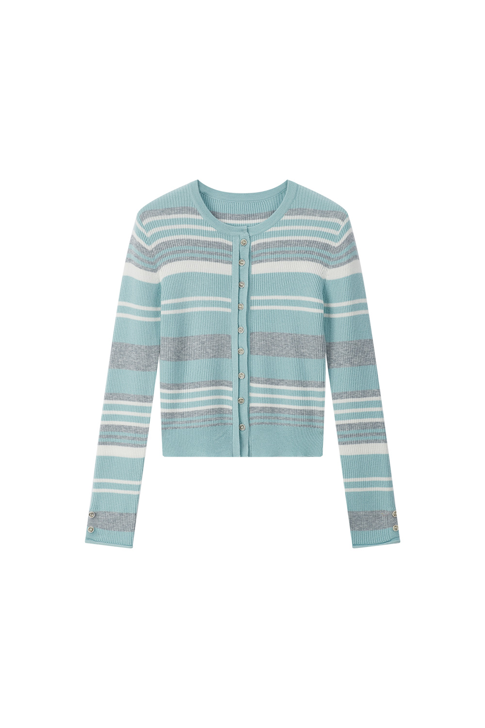 Round Neck Striped Knit Sweater-VIMLYSTORE