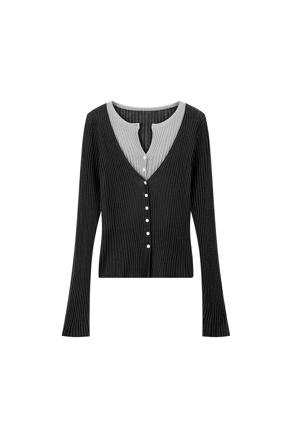 Collar Patchwork with Contrast Knit Cardigan-VIMLYSTORE
