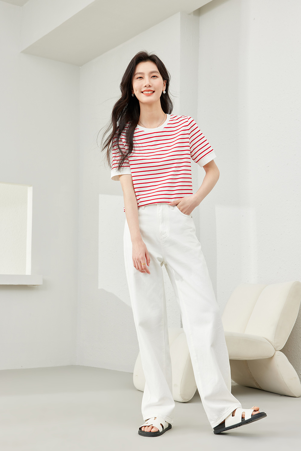 Minimalist Striped Round Neck T-Shirt-VIMLYSTORE