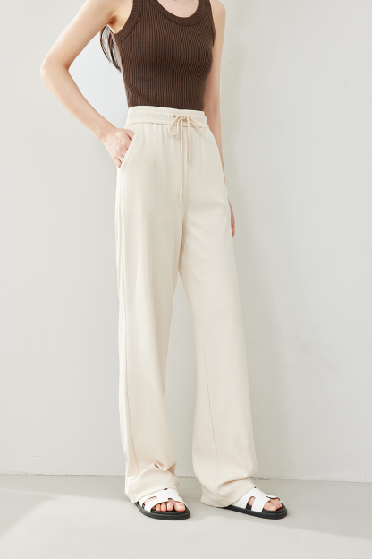 Solid Color Drawstring Wide Leg Pants