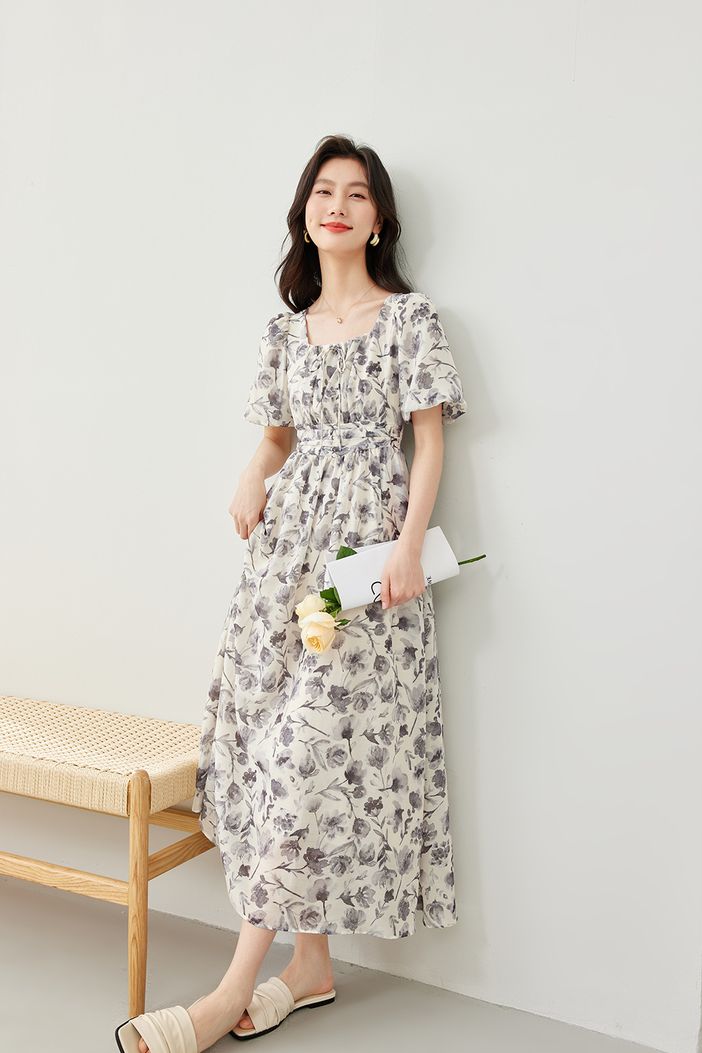 Puff Sleeve Printed Dress