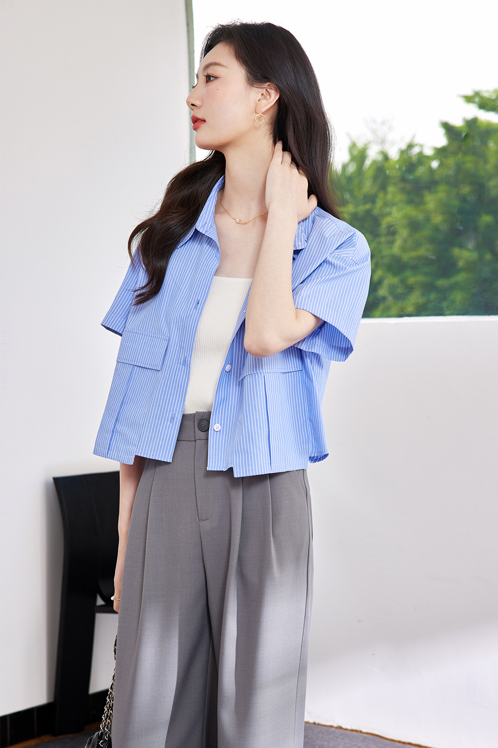 Casual Silhouette Striped Shirt