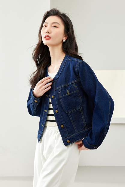 Round Neck Denim Short Jacket