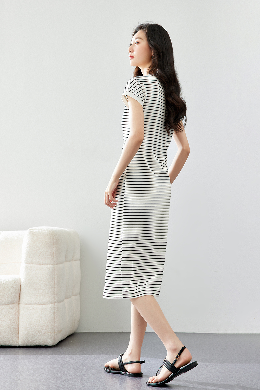 Pleated Cinched Waist Dress