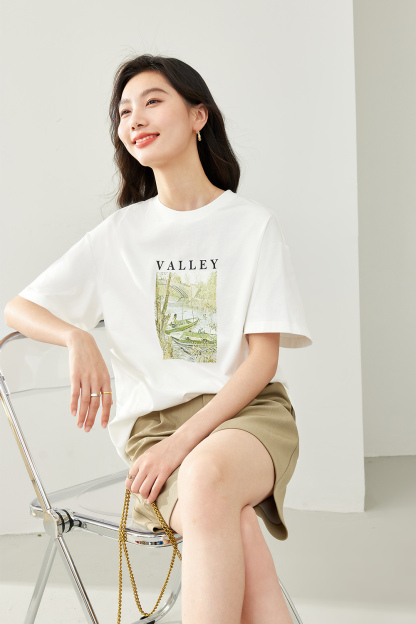 White Print Pure Cotton T-Shirt
