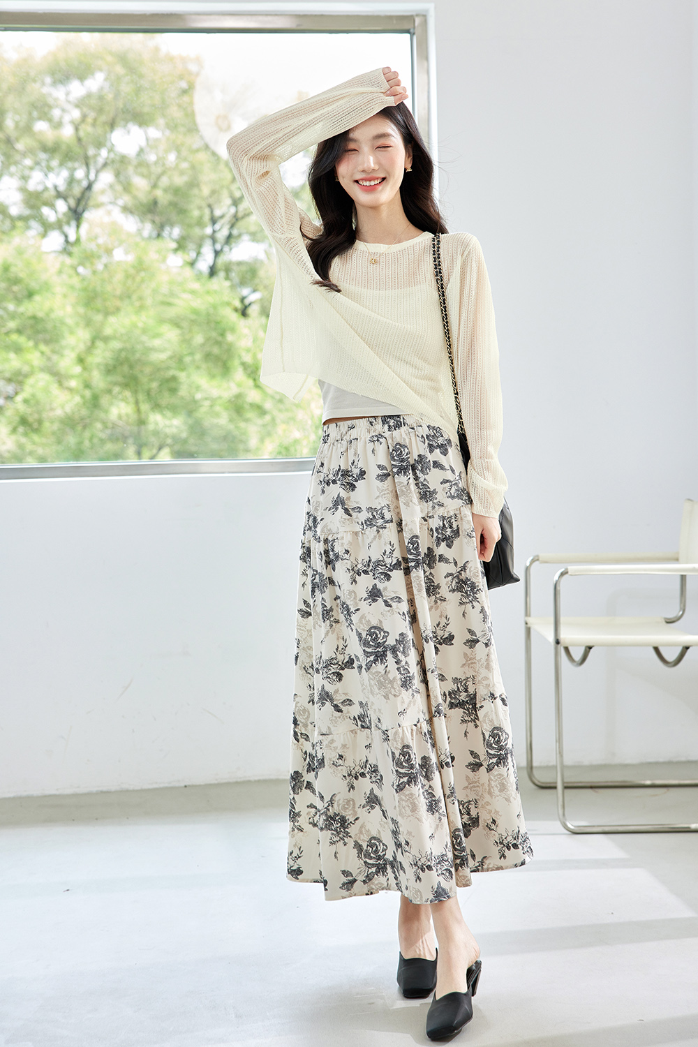 Elegant Casual Floral Skirt Suit