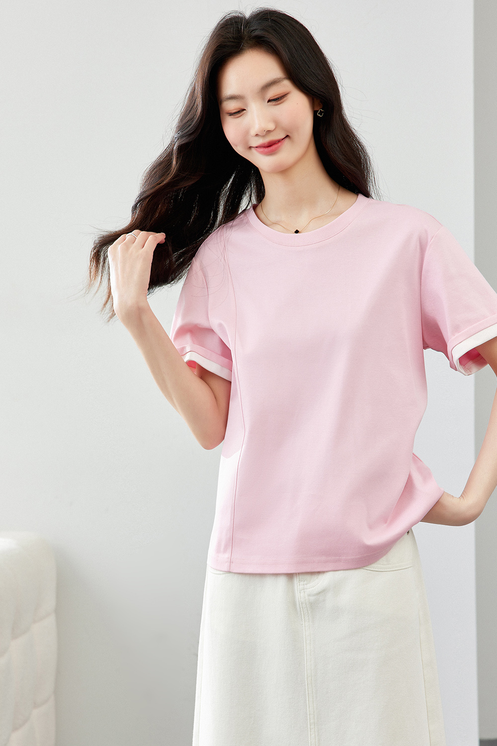 Light Luxury Mercerized Contrast Color T-Shirt