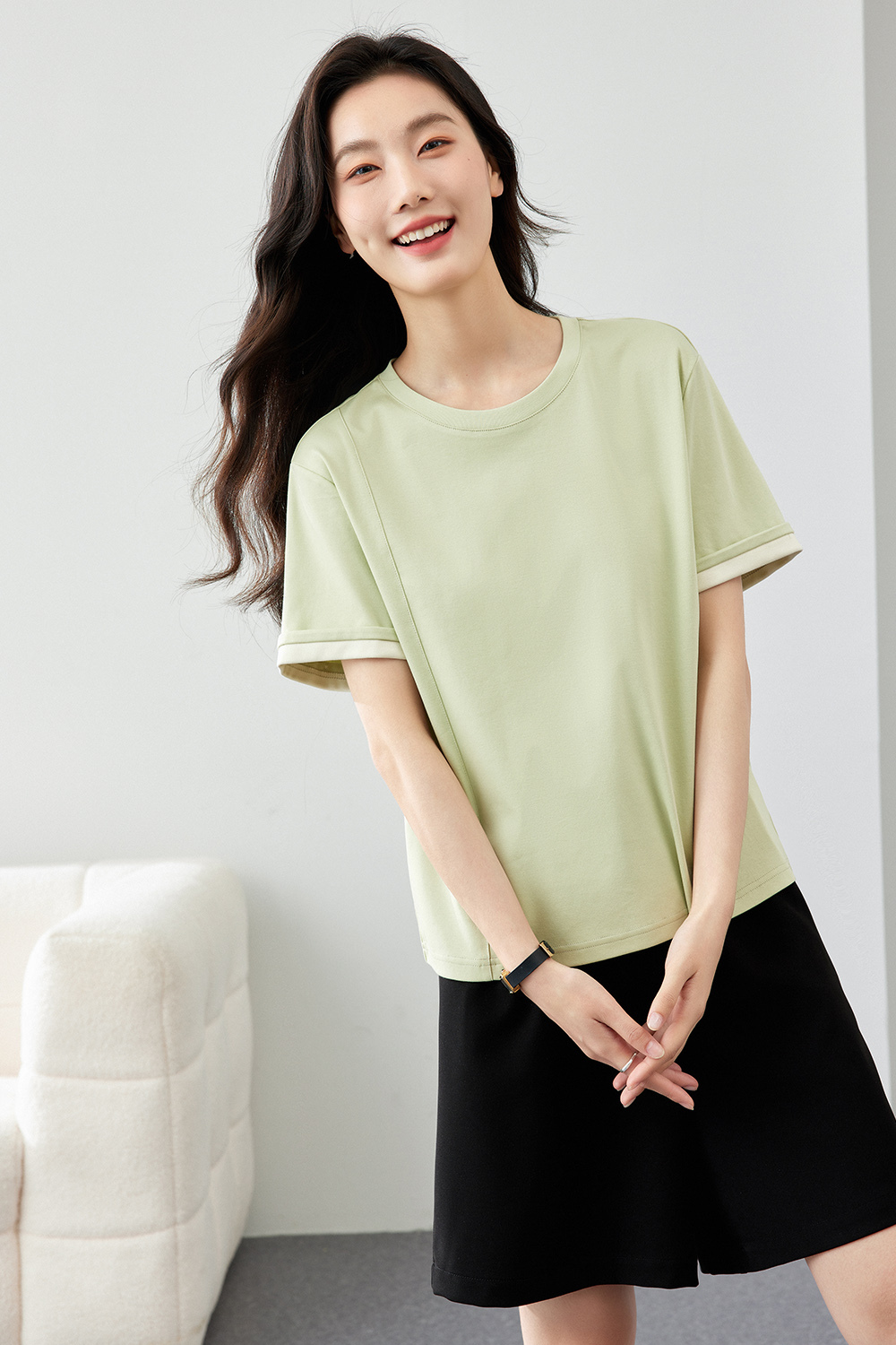 Light Luxury Mercerized Contrast Color T-Shirt