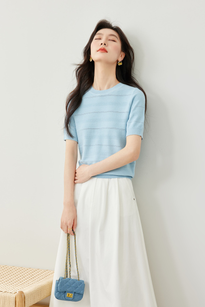 Blue Eyelet Knit Sweater