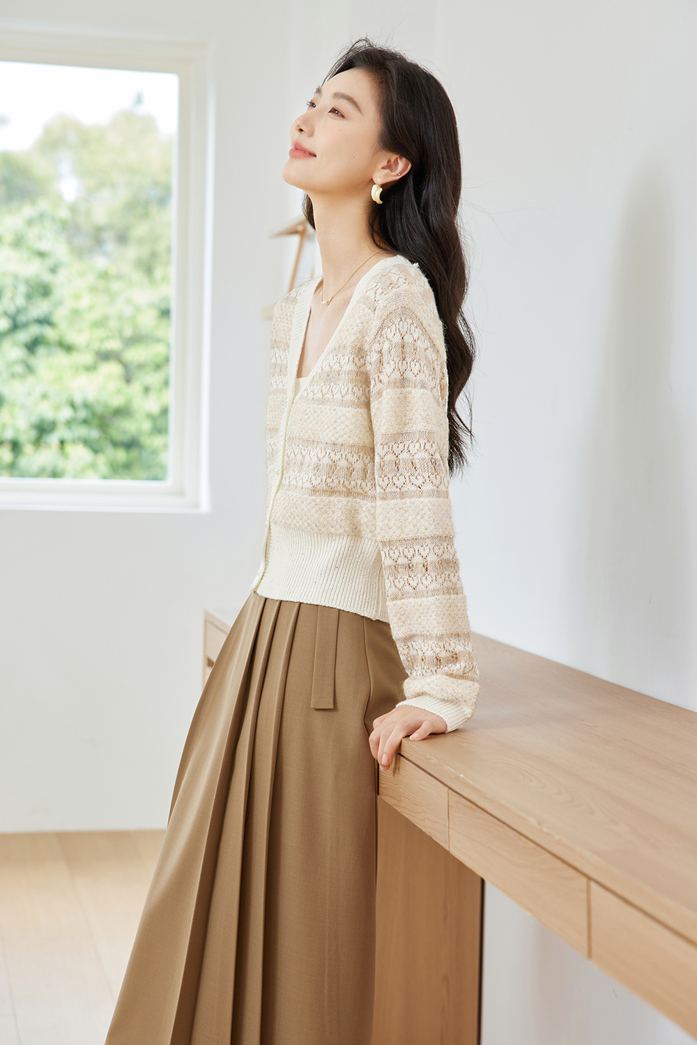 Striped Gentle Style Knitted Cardigan