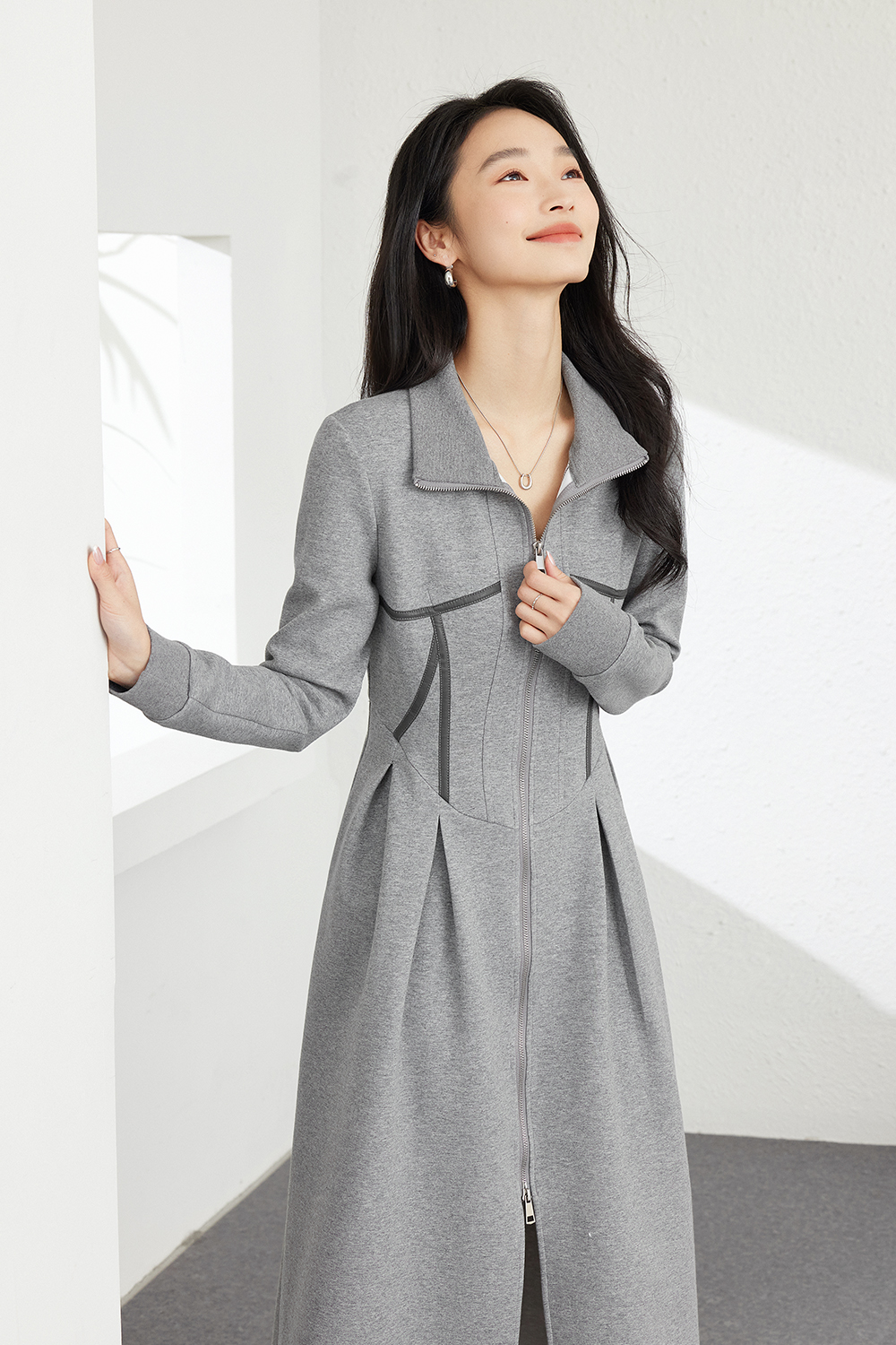 Fashion Stand-Collar Silhouette Dress