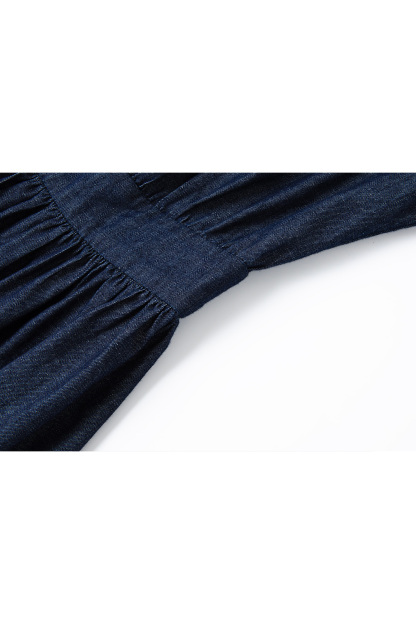 French Square-Neck Denim Dress